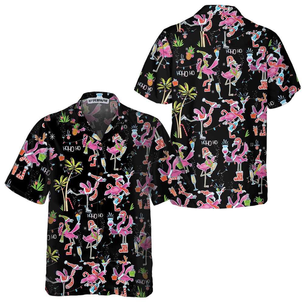 Luvik | Moro julen flamingo-hawaii-skjorte, tropeskjorte til jul for menn, beste julegaveidé