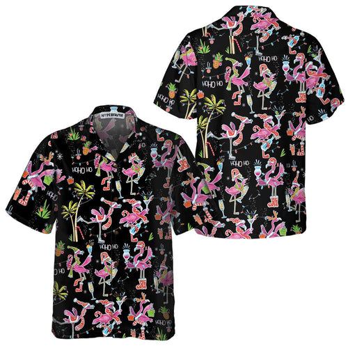 Luvik | Moro julen flamingo-hawaii-skjorte, tropeskjorte til jul for menn, beste julegaveidé