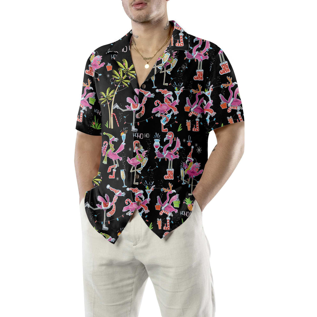 Luvik | Moro julen flamingo-hawaii-skjorte, tropeskjorte til jul for menn, beste julegaveidé