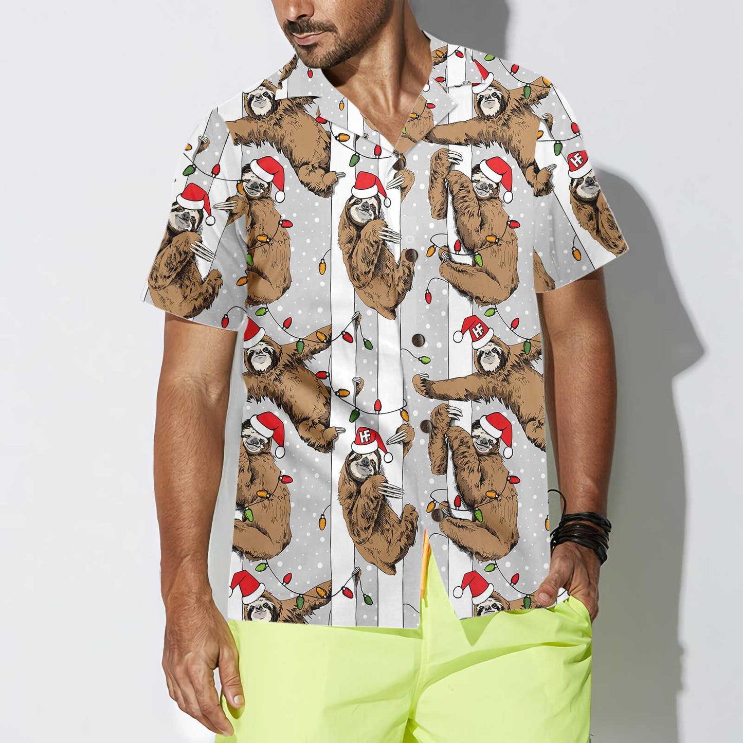 Luvik | Hauska laiskiainen joulupukin hatulla Harmaa jouluhawaiihuppu, Paras jouluhawaiipaita laiskiaisten rakastajille