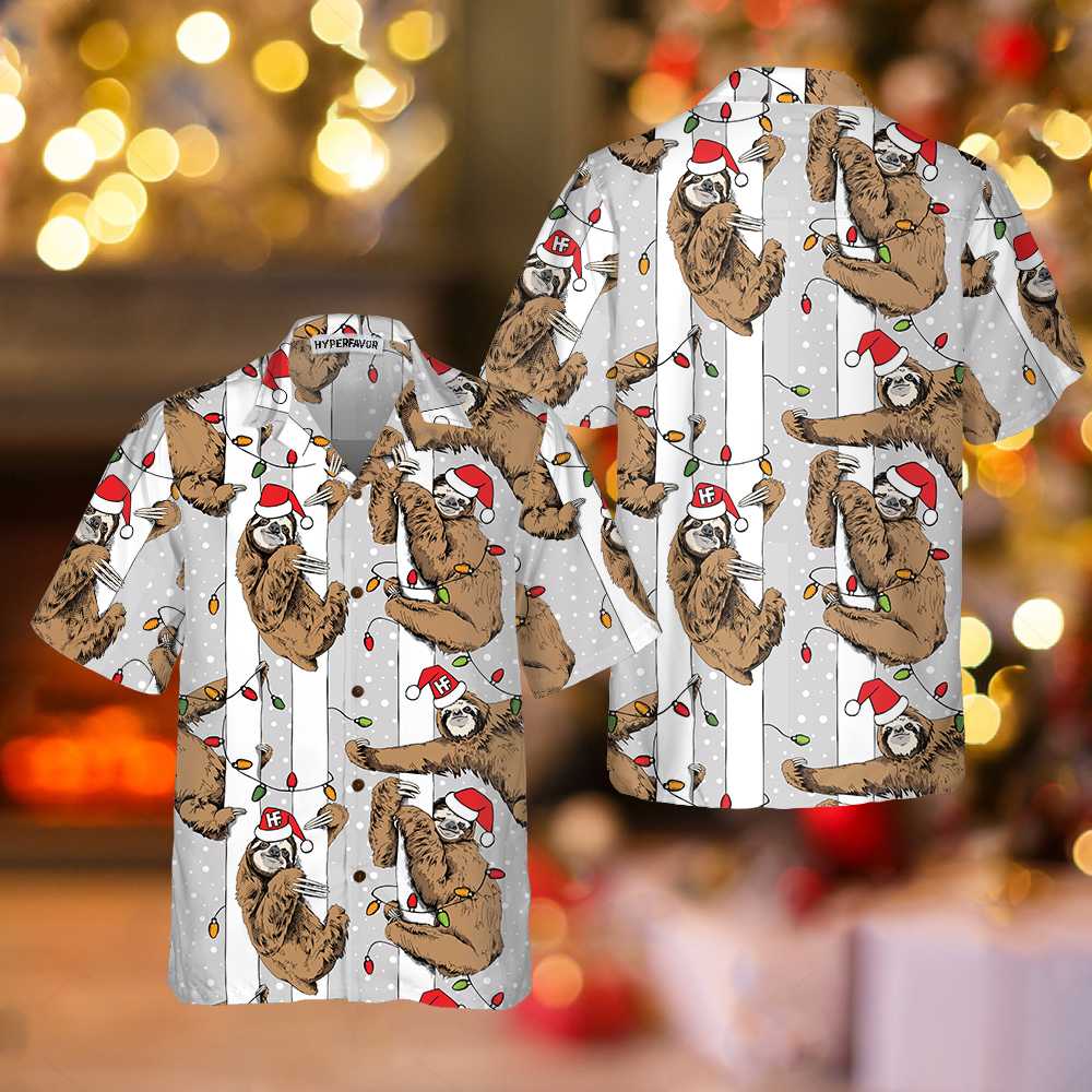 Luvik | Hauska laiskiainen joulupukin hatulla Harmaa jouluhawaiihuppu, Paras jouluhawaiipaita laiskiaisten rakastajille