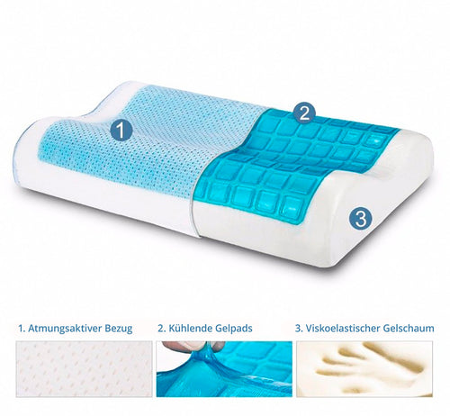 SNAPNAP Gel skumpute med hodeutsparing + avkjølende gelputer, 50 x 30 cm, høyde 10 cm, ergonomisk og hypoallergenisk | Luvikno