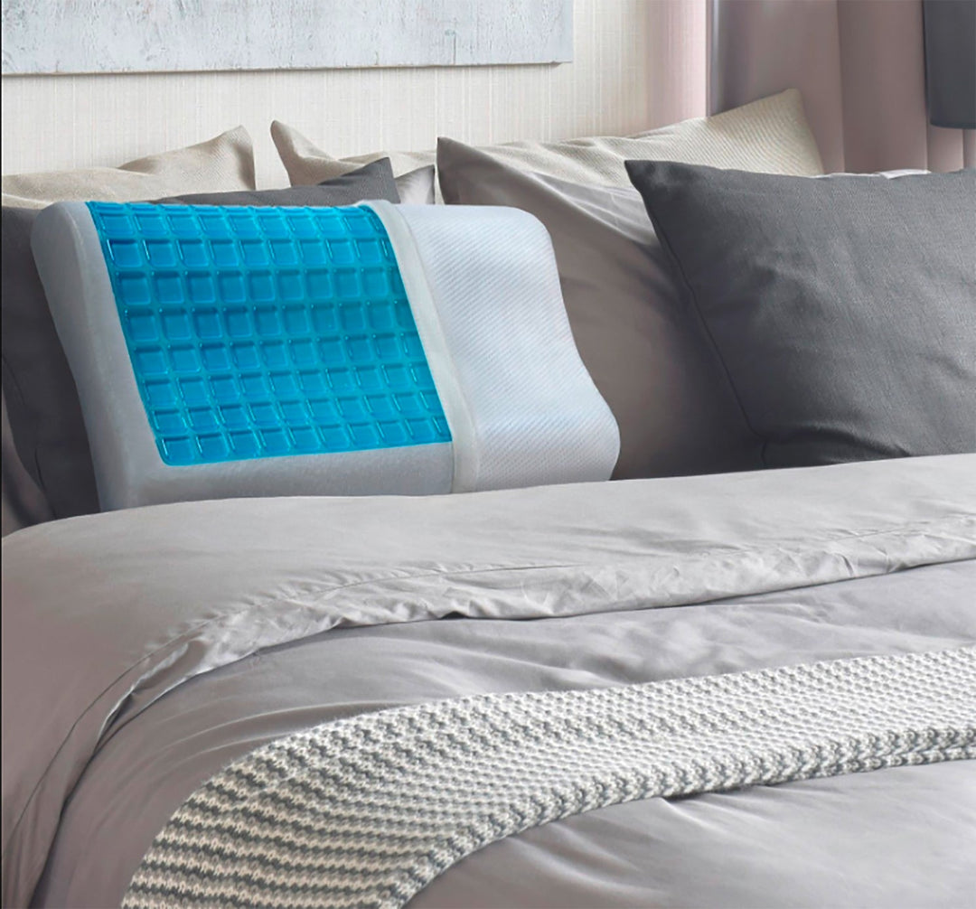 SNAPNAP Gel skumpute med hodeutsparing + avkjølende gelputer, 50 x 30 cm, høyde 10 cm, ergonomisk og hypoallergenisk | Luvikno
