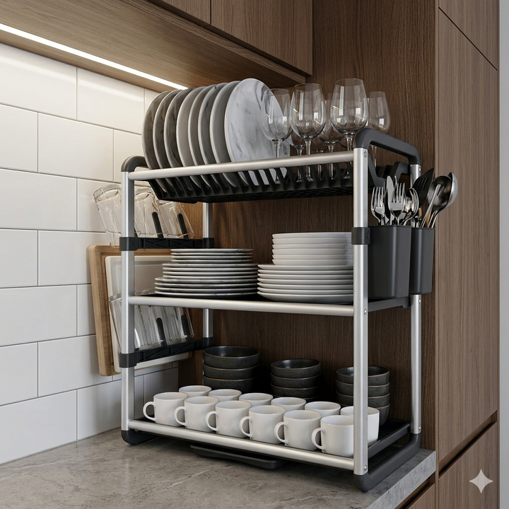 3-tier tallerken tørker laget av aluminium | Luvikno