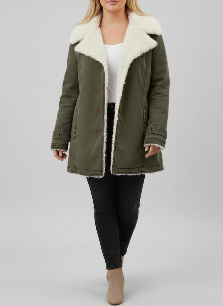 Dame Varme Sherpa-fôret Vinterjakke | Store størrelser