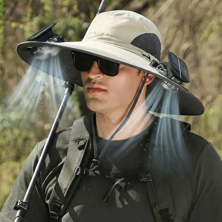 Utendørs bredbremmet solhatt med 2 solfans, UV-beskyttelse for menn og kvinner, avkjølende hatt for camping og fotturer | Luvikno