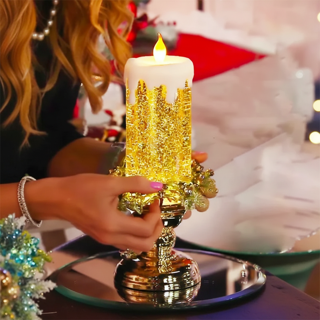 Luvikno | LED Glitterlys med Fot – Flammefri Juledekorasjon med Fargeveksling
