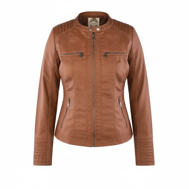 Dame biker-jakke i kunstskinn med hette | Store størrelser (L–3XL)