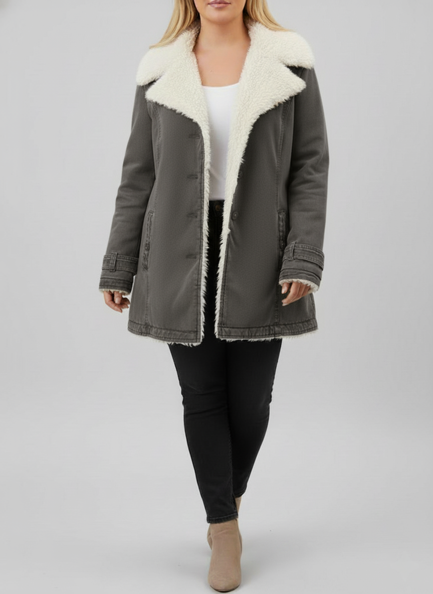 Dame Varme Sherpa-fôret Vinterjakke | Store størrelser