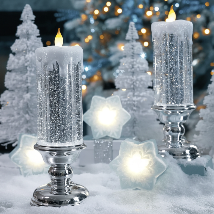 Luvikno | LED Glitterlys med Fot – Flammefri Juledekorasjon med Fargeveksling