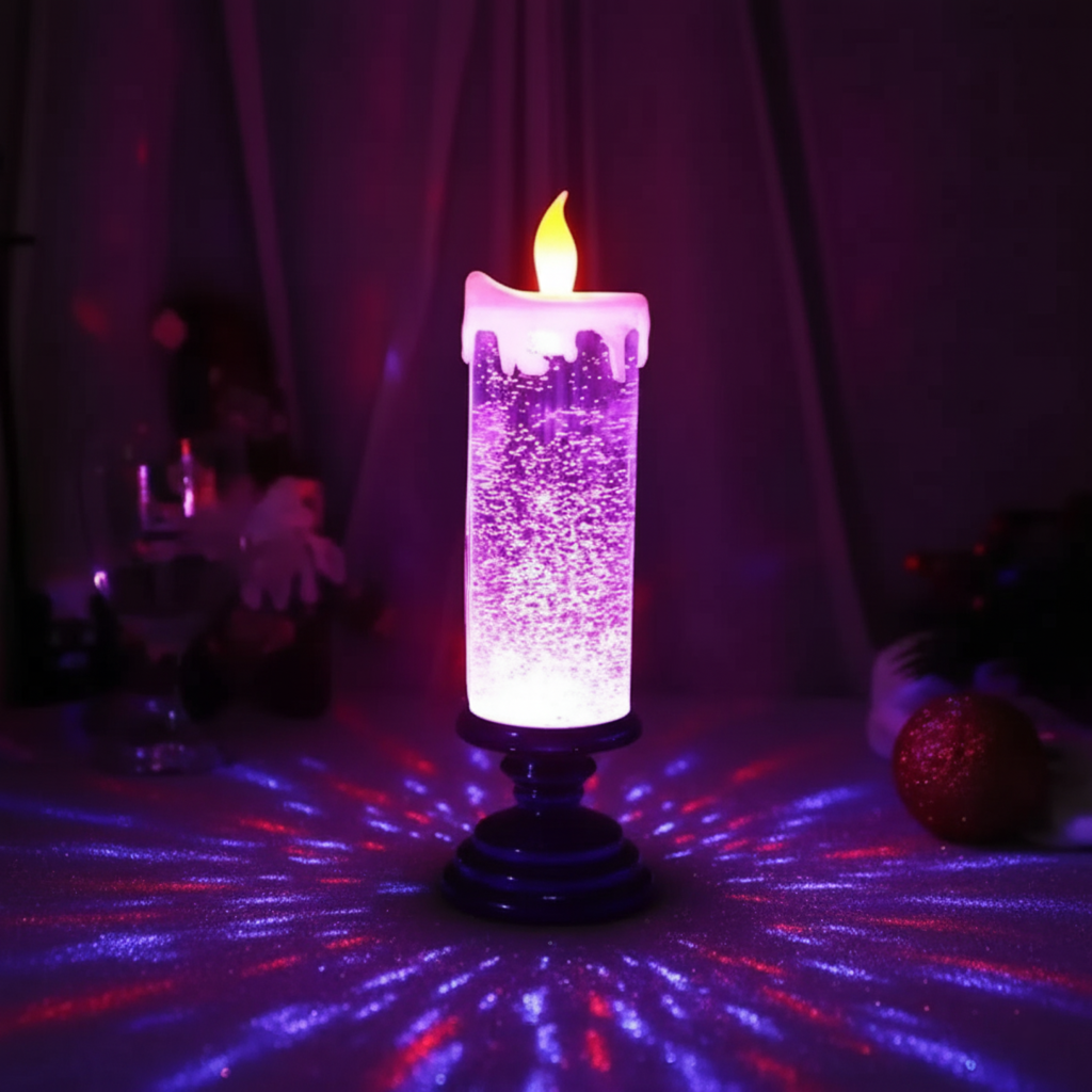 Luvikno | LED Glitterlys med Fot – Flammefri Juledekorasjon med Fargeveksling