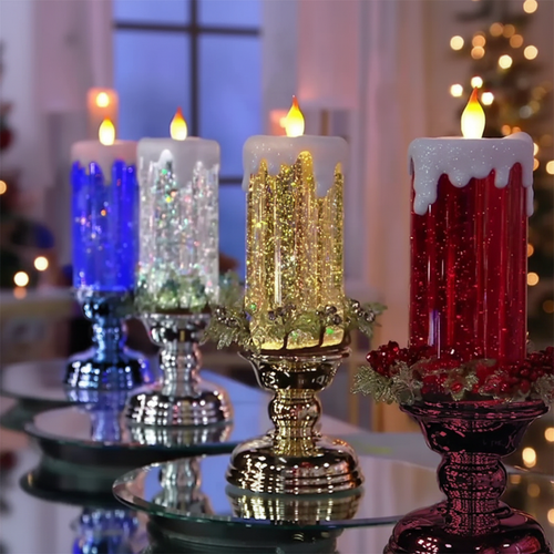 Luvikno | LED Glitterlys med Fot – Flammefri Juledekorasjon med Fargeveksling