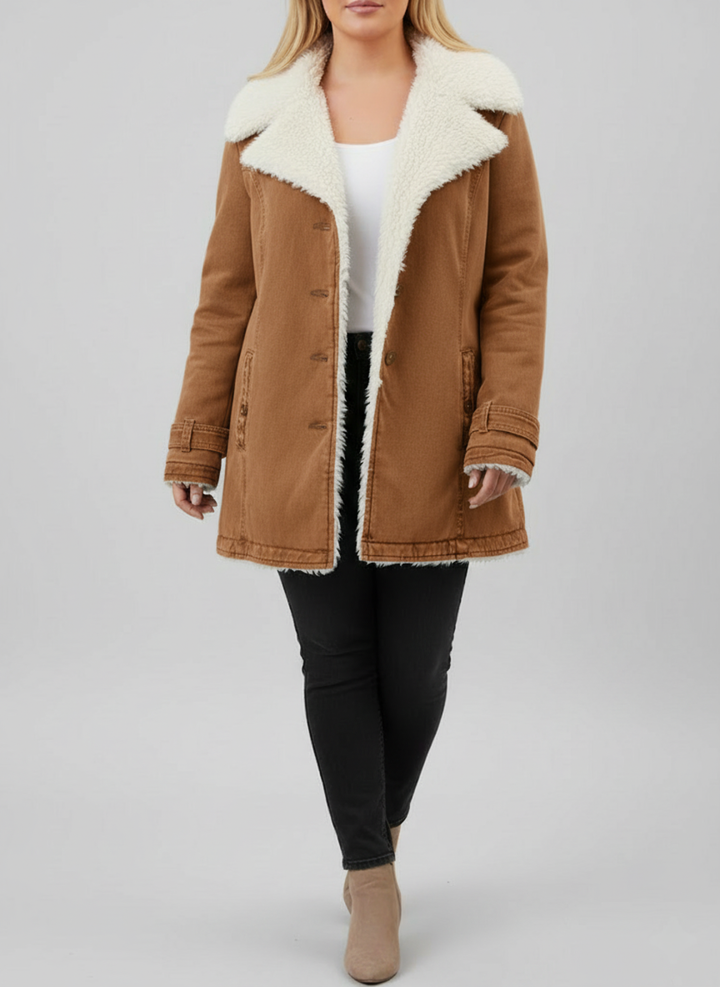 Dame Varme Sherpa-fôret Vinterjakke | Store størrelser