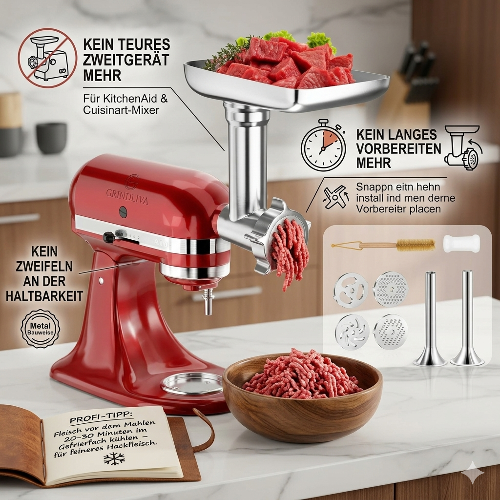 GRINDLIVA Kjøttkvern Tilbehør for KitchenAid | Luvikno
