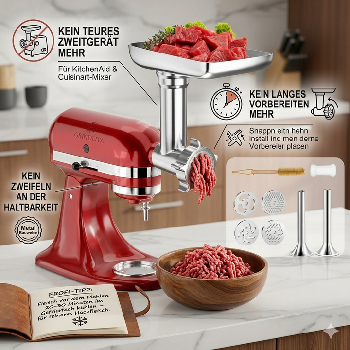 GRINDLIVA Kjøttkvern Tilbehør for KitchenAid | Luvikno