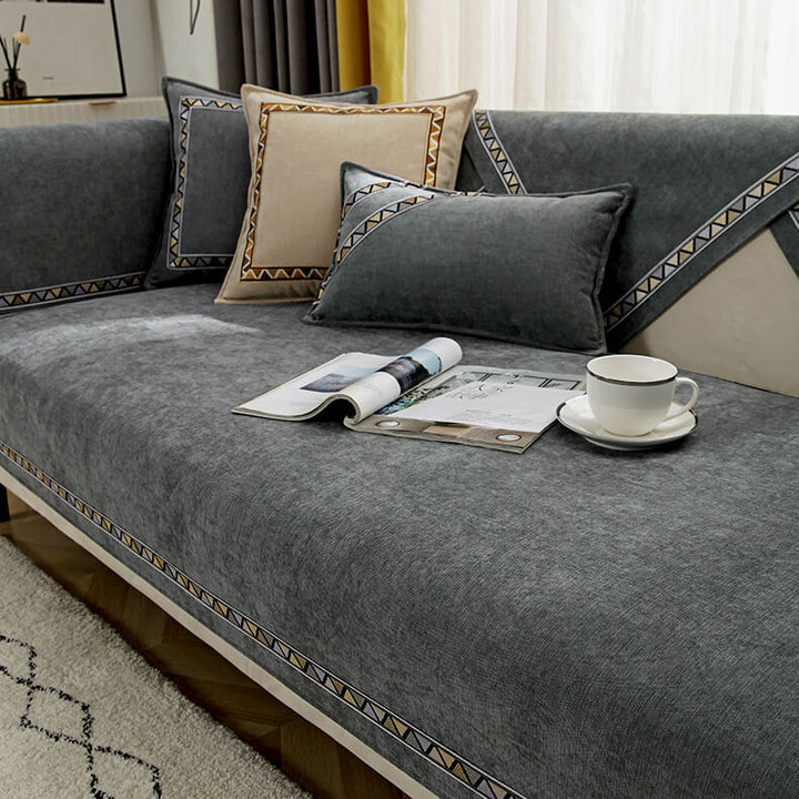 Geometrisk Dekor Solid Farge Chenille Ikke-Gli Sofa Trekk | Luvikno