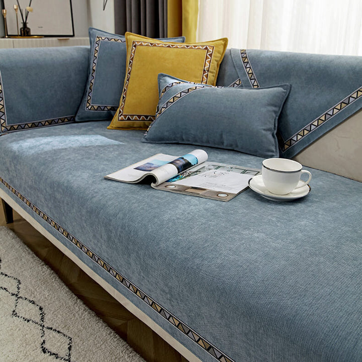 Geometrisk Dekor Solid Farge Chenille Ikke-Gli Sofa Trekk | Luvikno