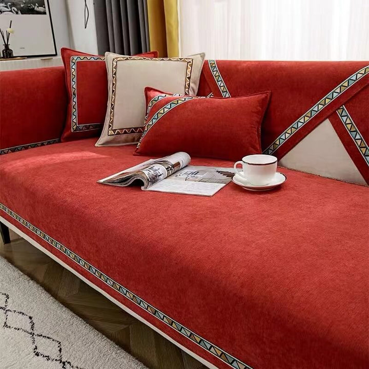 Geometrisk Dekor Solid Farge Chenille Ikke-Gli Sofa Trekk | Luvikno
