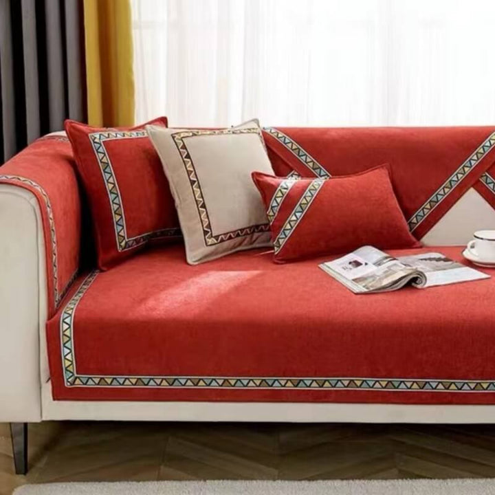 Geometrisk Dekor Solid Farge Chenille Ikke-Gli Sofa Trekk | Luvikno