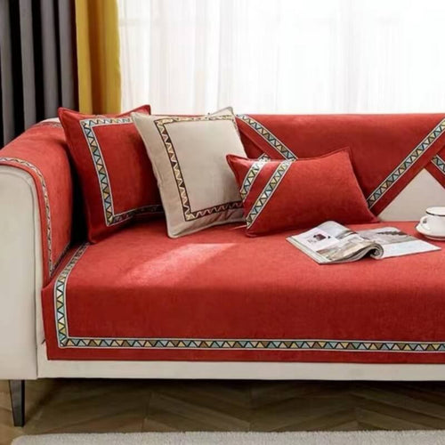 Geometrisk Dekor Solid Farge Chenille Ikke-Gli Sofa Trekk | Luvikno