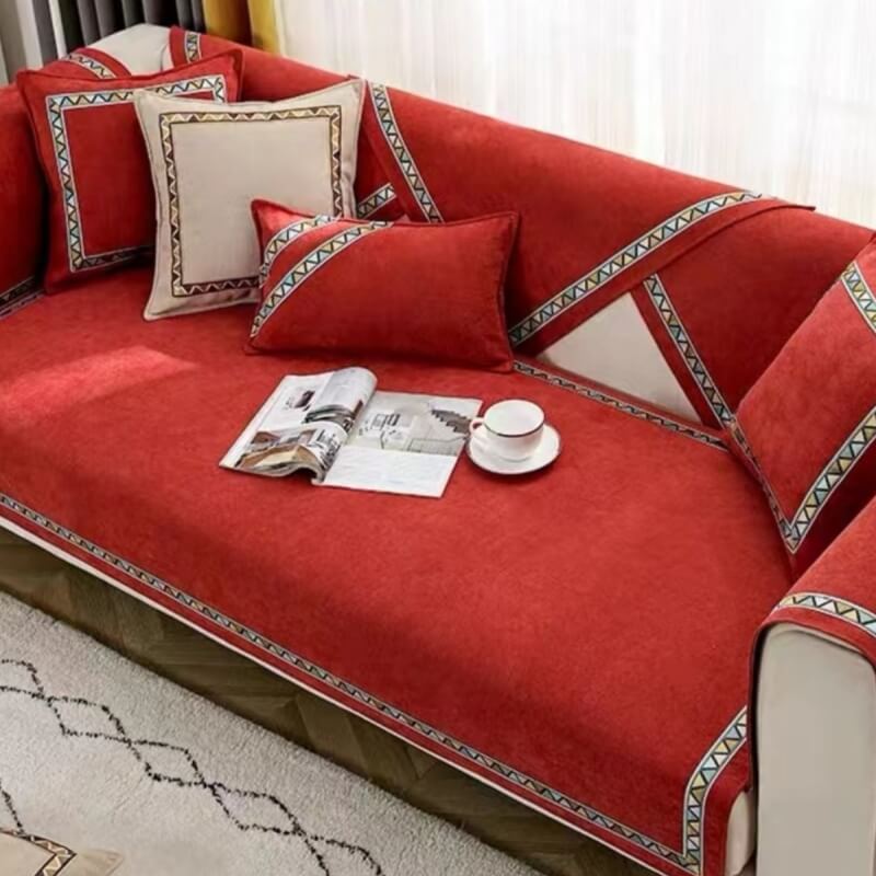 Geometrisk Dekor Solid Farge Chenille Ikke-Gli Sofa Trekk | Luvikno