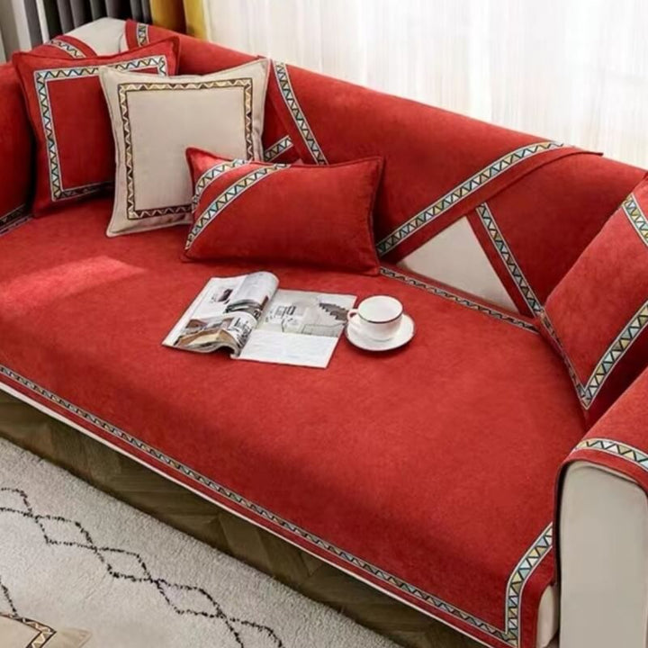 Geometrisk Dekor Solid Farge Chenille Ikke-Gli Sofa Trekk | Luvikno