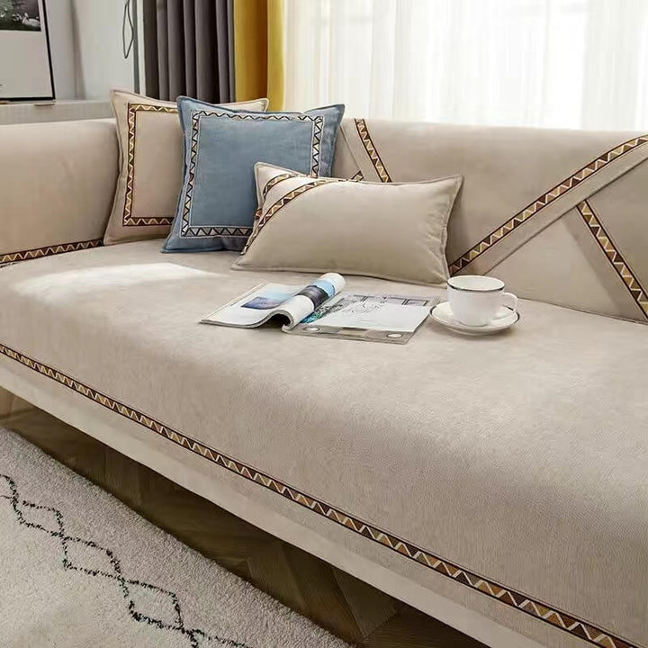 Geometrisk Dekor Solid Farge Chenille Ikke-Gli Sofa Trekk | Luvikno