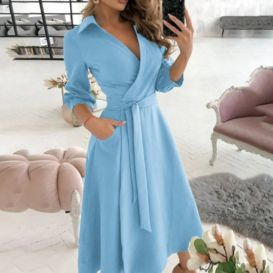 Luvik | Tyylikäs vyöllinen midi-mekko naisille