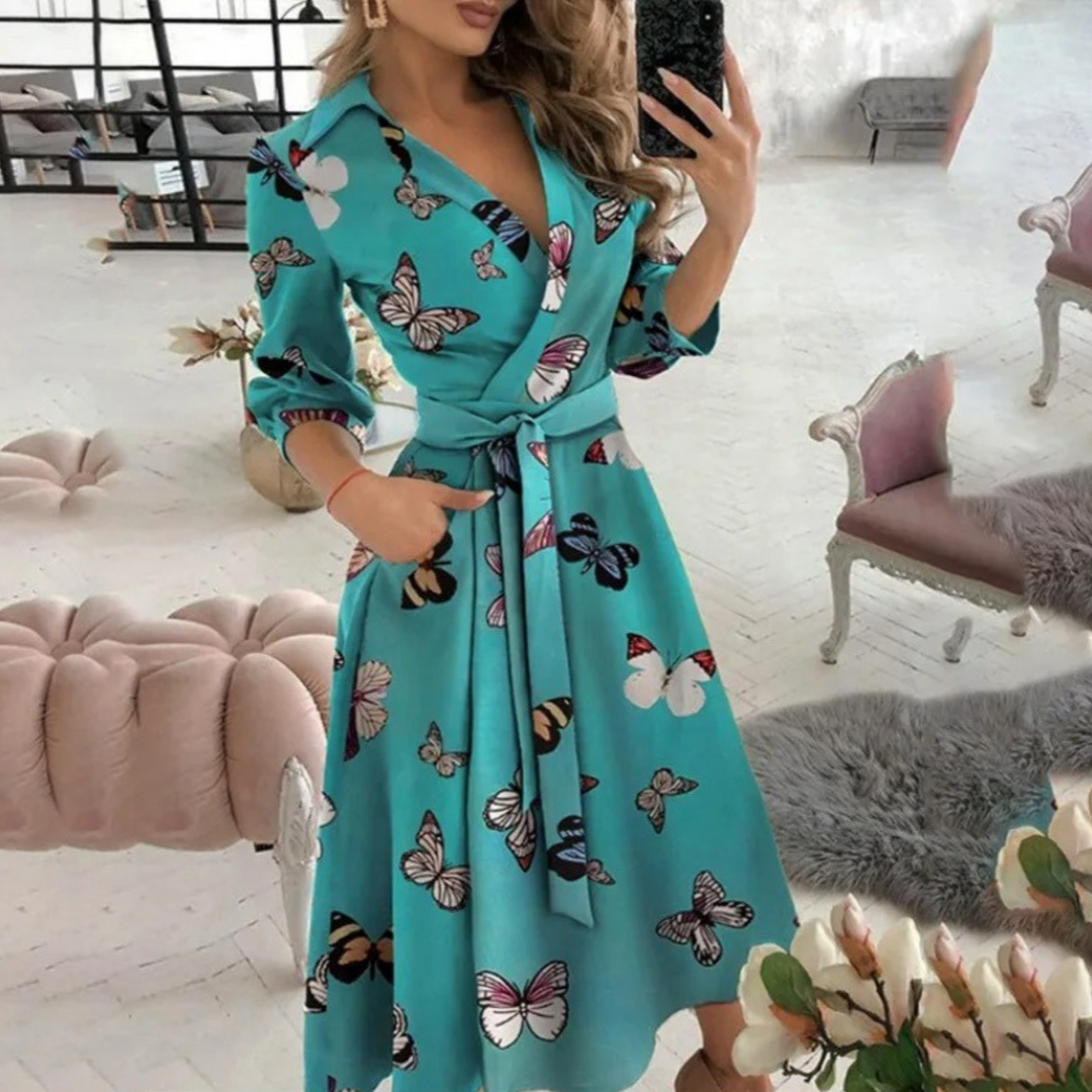 Luvik | Tyylikäs vyöllinen midi-mekko naisille