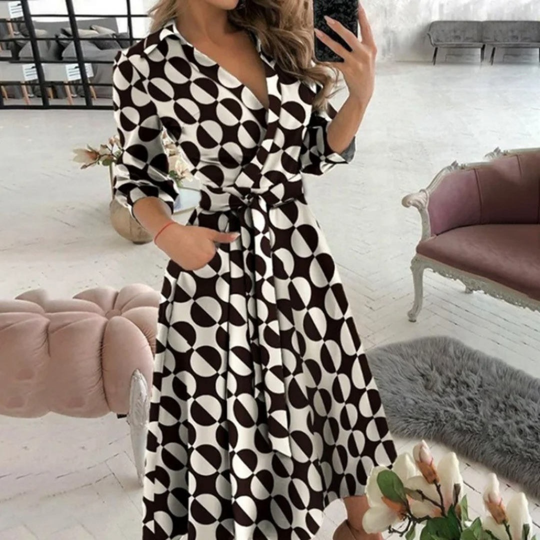 Luvik | Tyylikäs vyöllinen midi-mekko naisille