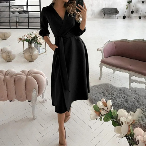 Luvik | Tyylikäs vyöllinen midi-mekko naisille