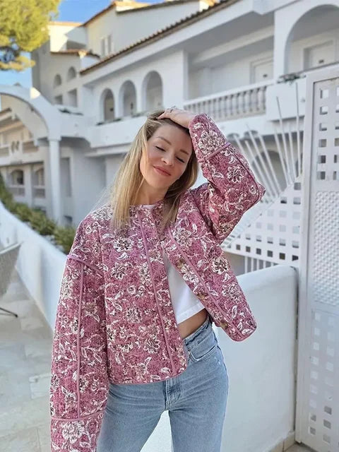 Luvik | Boho quiltet frakk med blomstertrykk