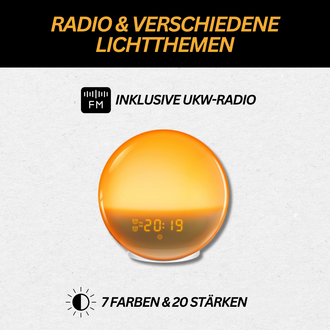 Luvikno | Naturlige radiovekkerklokker med vekke lys - GlowRise