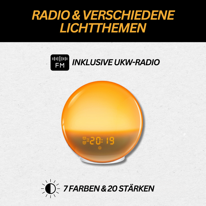 Luvikno | Naturlige radiovekkerklokker med vekke lys - GlowRise