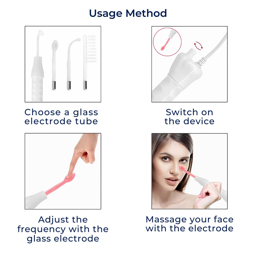 GlowVive Høyfrekvent D'arsonval Beauty Device | for Akne - Anti-Aging - Hudoppstramming - Hårvekst - Hodebunnspleie Luvikno