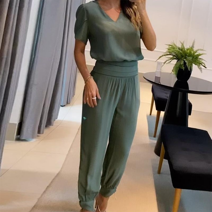 Luvik | Lyhythihainen V-pääntie jumpsuit naisille