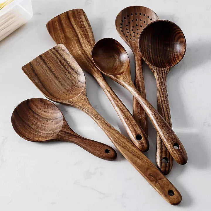 TeakChef 7-delt Kjøkkenredskapssett Premium Teak Verktøy | Luvikno