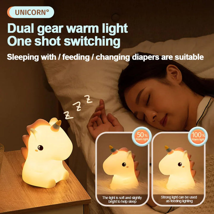 DreamiCorn LED Nattlys Enhjørning | Myk Silikon & USB Oppladbar | Berøringskontroll & 2 Lysstyrkenivåer | Barnerom & Gaveidé Luvikno