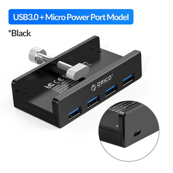 4 Port Klipp-Type USB 3.0 Aluminiums Hub | Luvikno