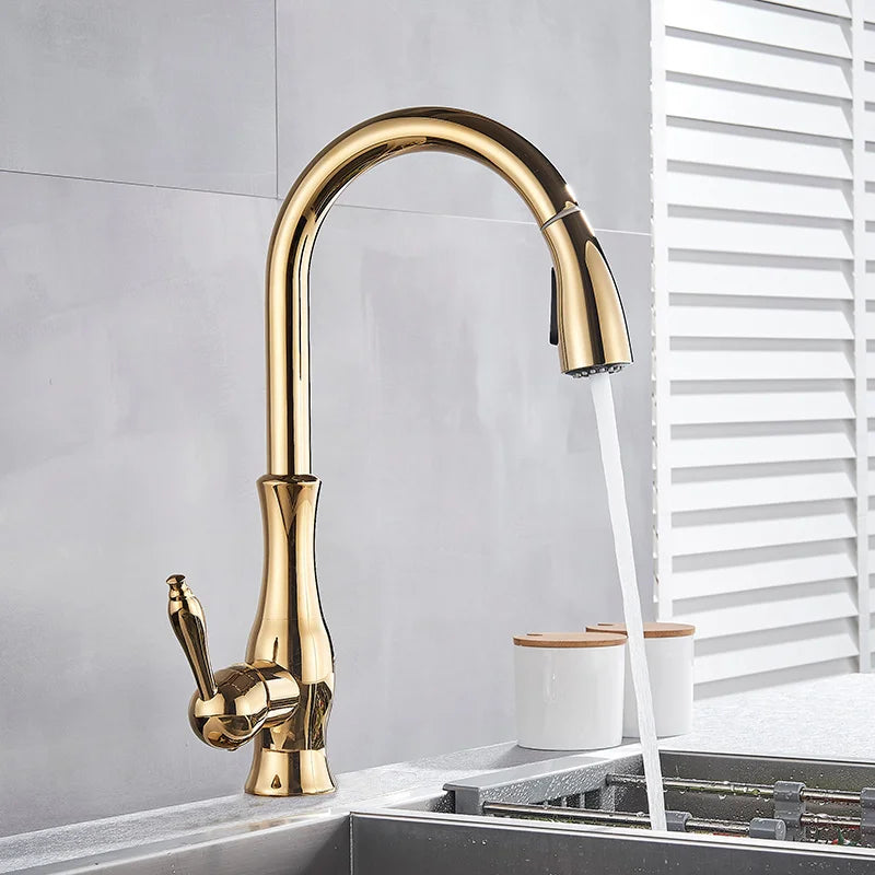 Luvikno | GlamFaucet Kjøkkenkran - Luksus Gylden Kjøkkenmikserkran