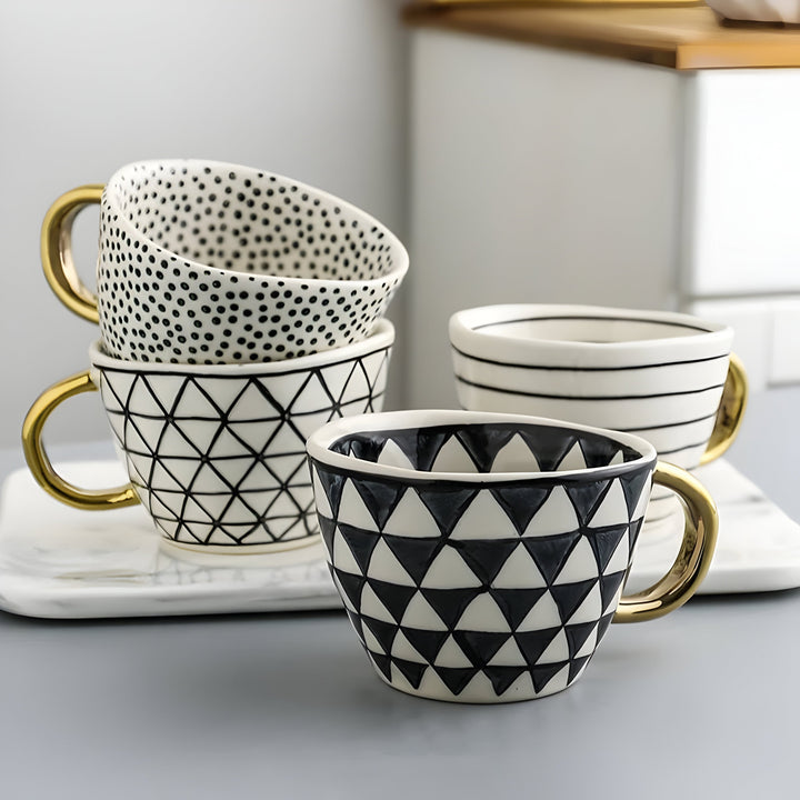Keramikkopp med geometrisk design – Stilig og moderne | Ideell for kaffe eller te | Luvikno