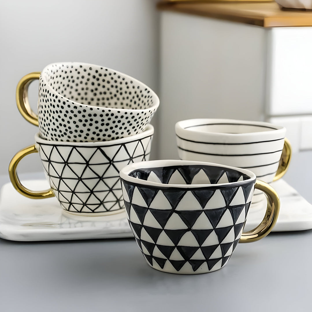 Keramikkopp med geometrisk design – Stilig og moderne | Ideell for kaffe eller te | Luvikno