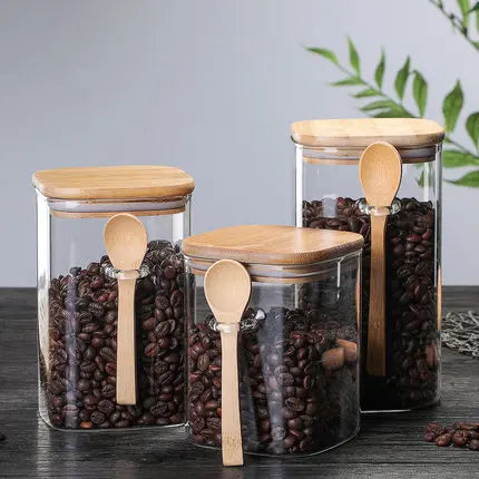 Bamboo og Glass 3-delt Beholder Sett Luvikno