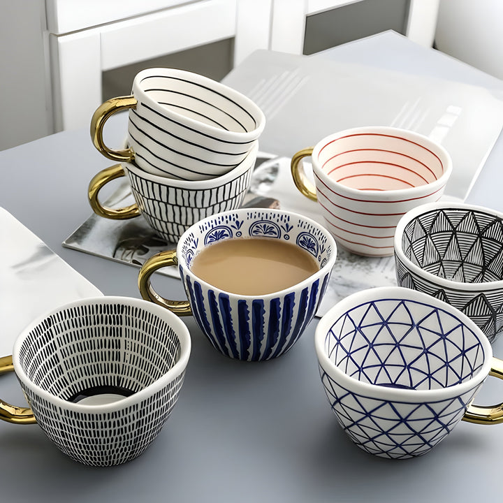 Keramikkopp med geometrisk design – Stilig og moderne | Ideell for kaffe eller te | Luvikno