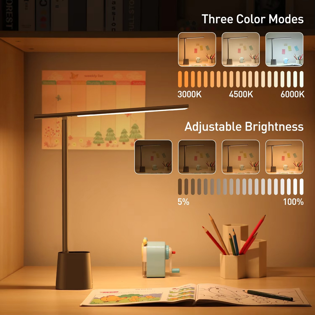 Dimmbar LED Skrivebordlampe med Øyebeskyttelse, Justerbar Lysstyrke og Sammenleggbar Design Luvikno