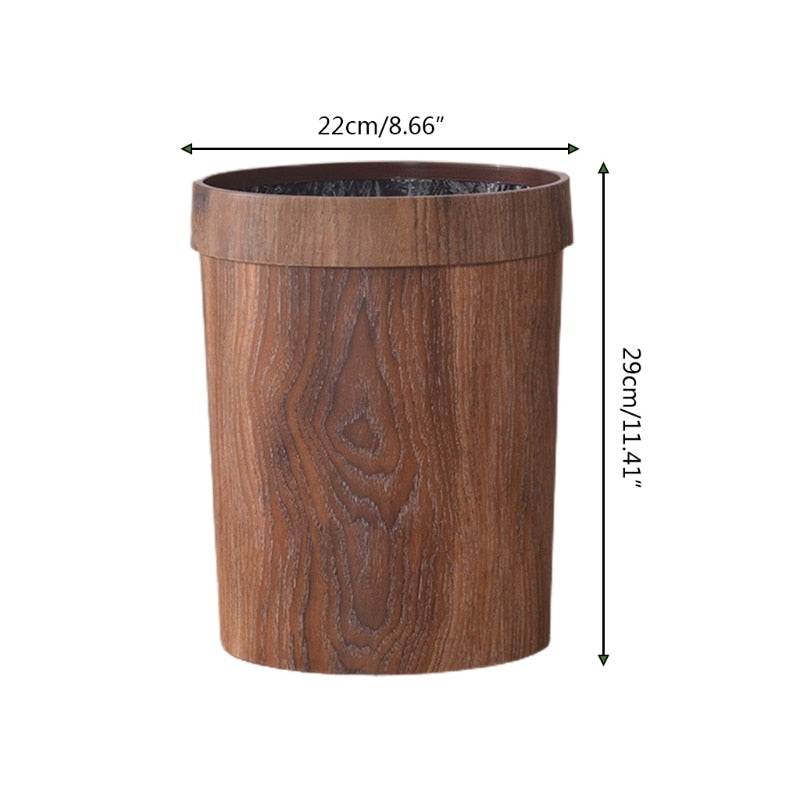 Elegant Retro Wood Grain Trash Can | Luvikno