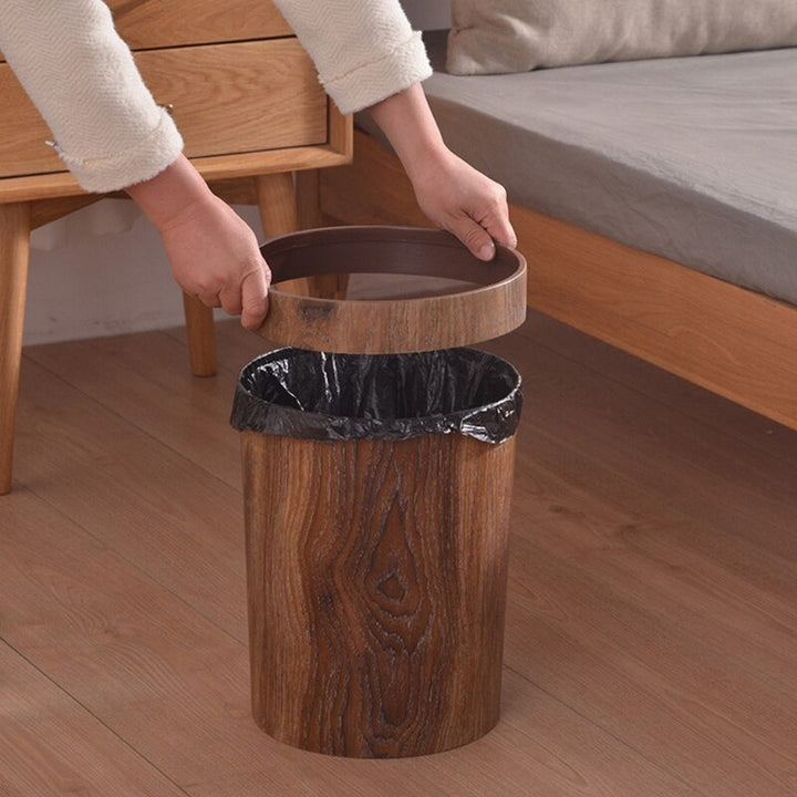 Elegant Retro Wood Grain Trash Can | Luvikno