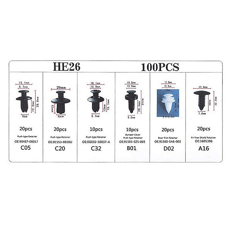 100stk Auto Festepinne Rive Bumper Bil Klips Sett | Luvikno