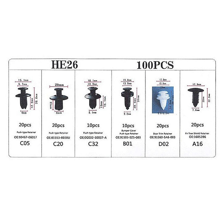 100stk Auto Festepinne Rive Bumper Bil Klips Sett | Luvikno