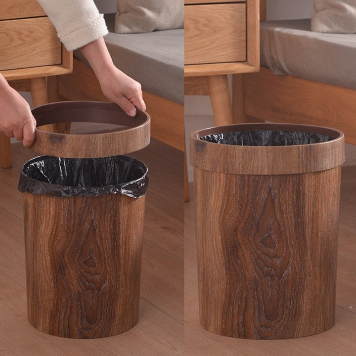 Elegant Retro Wood Grain Trash Can | Luvikno
